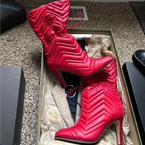 Gucci Red Quilted Heeled Boots